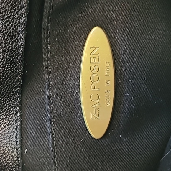 Zac Pozen Italian Black Leather Clutch with Gold Tone Hardware Unique Clasp - Picture 7 of 11